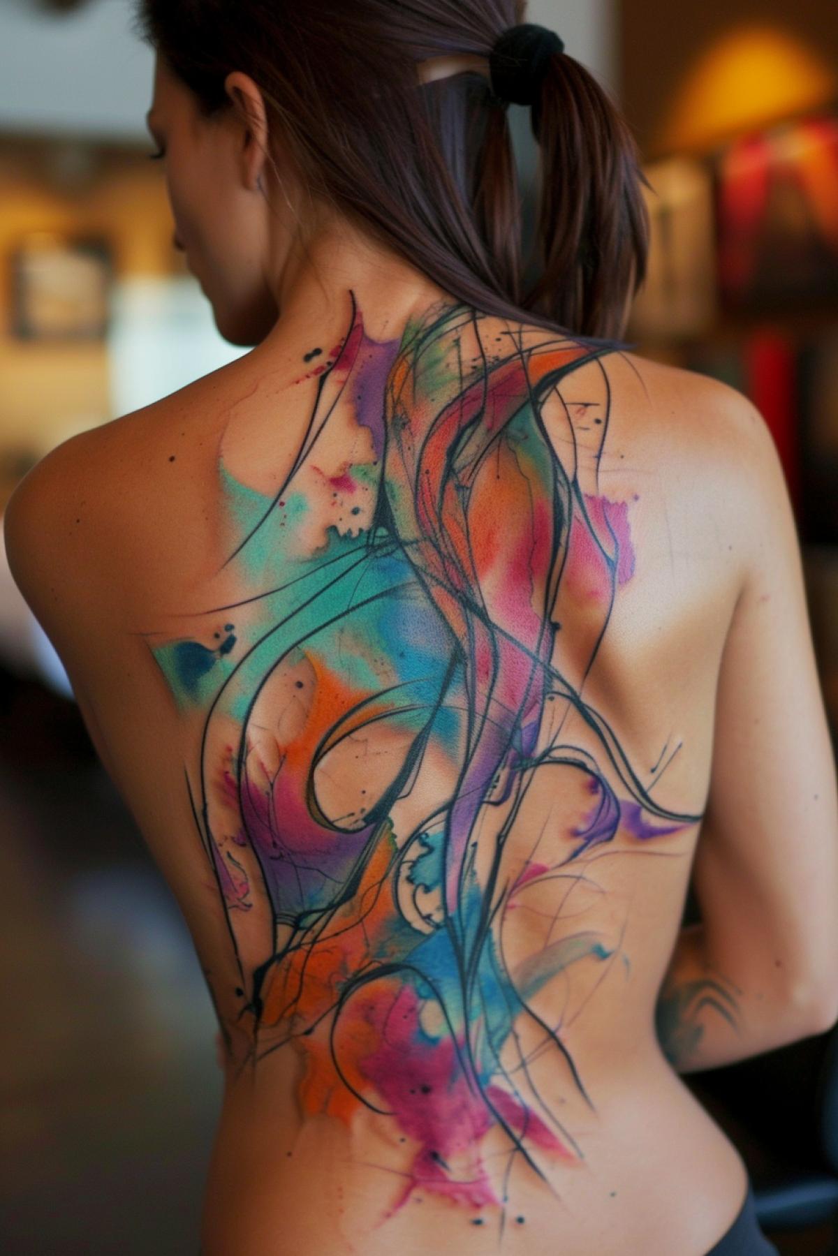Colored abstract tattoo on a girl