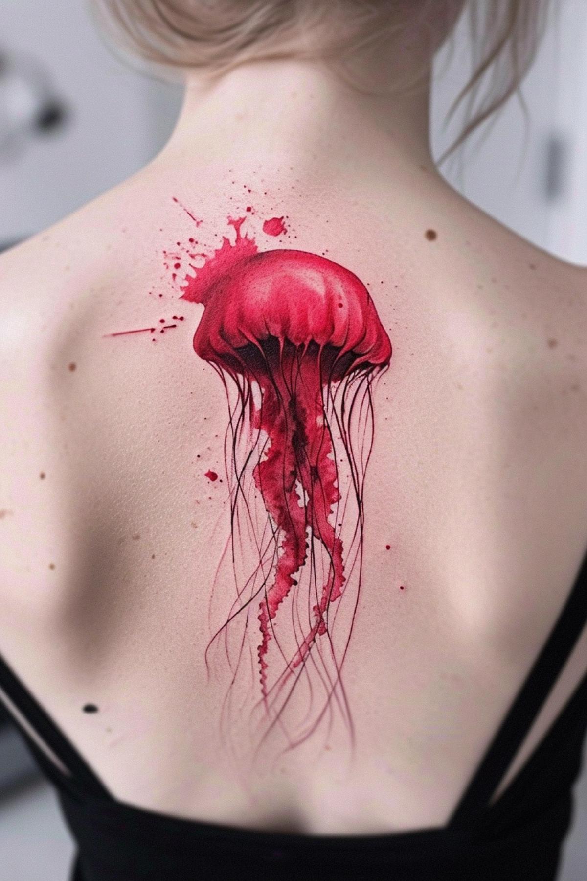 Magical jellyfish tattoo on full back
