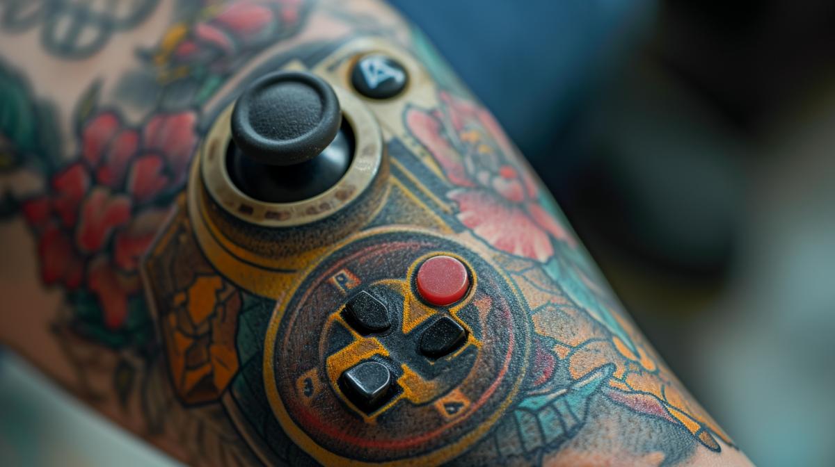 Joystick playstation tattoo old school, on eye, old school style