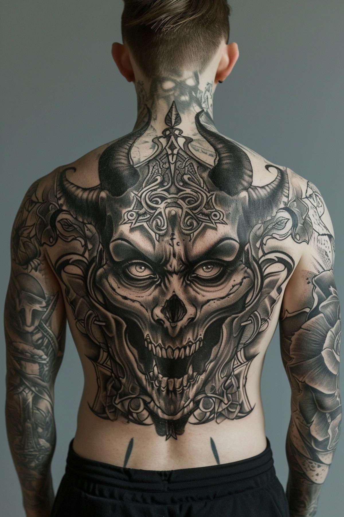 Ddiablo tattoo on back mask