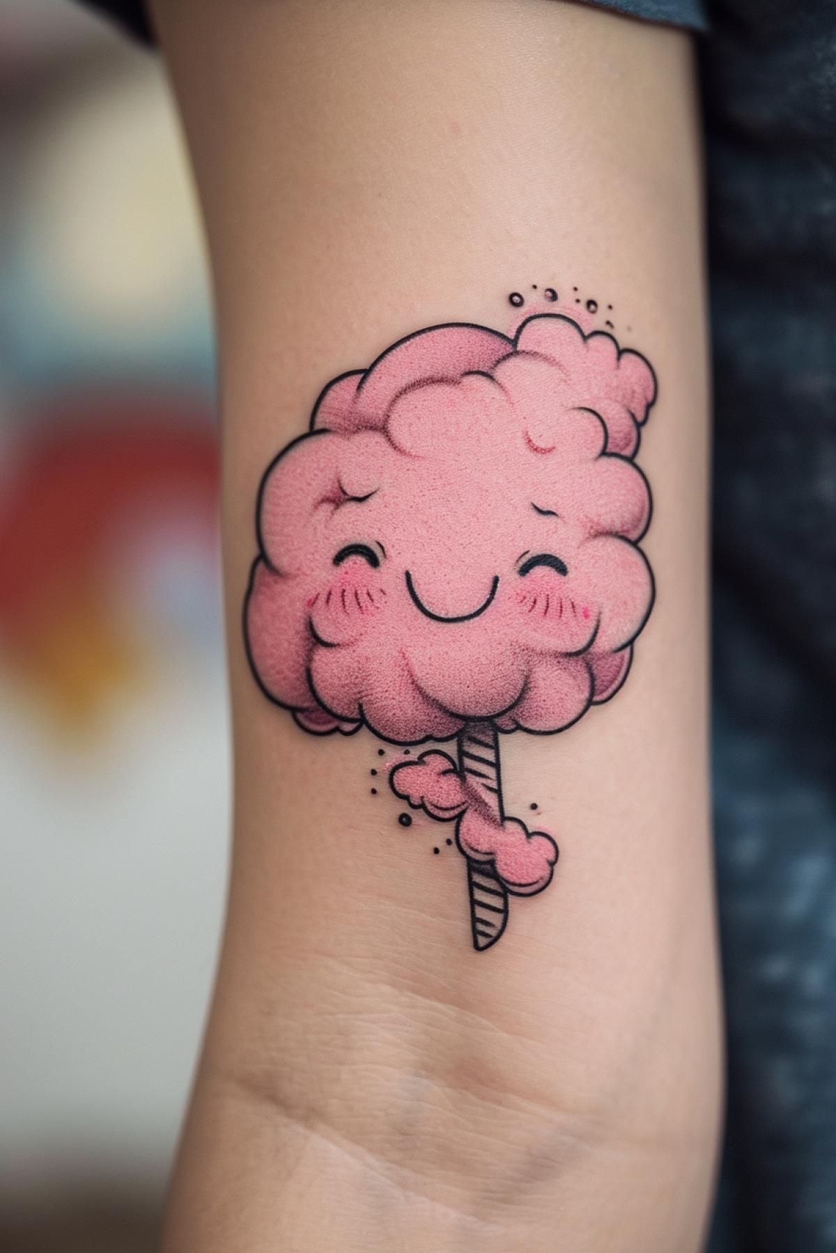 cotton candy tattoo with a cheerful face happiness joy optimism