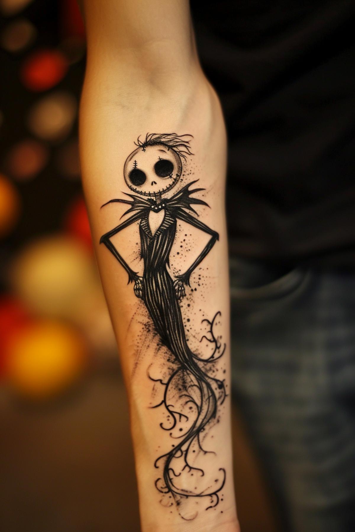 luxury tattoo in the style of director Tim Burton