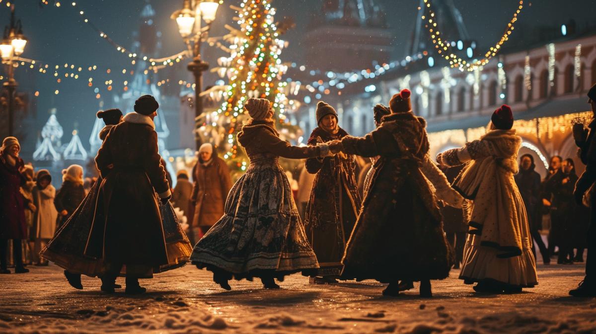 Round dance around the New Year tree on Moscows Red Square