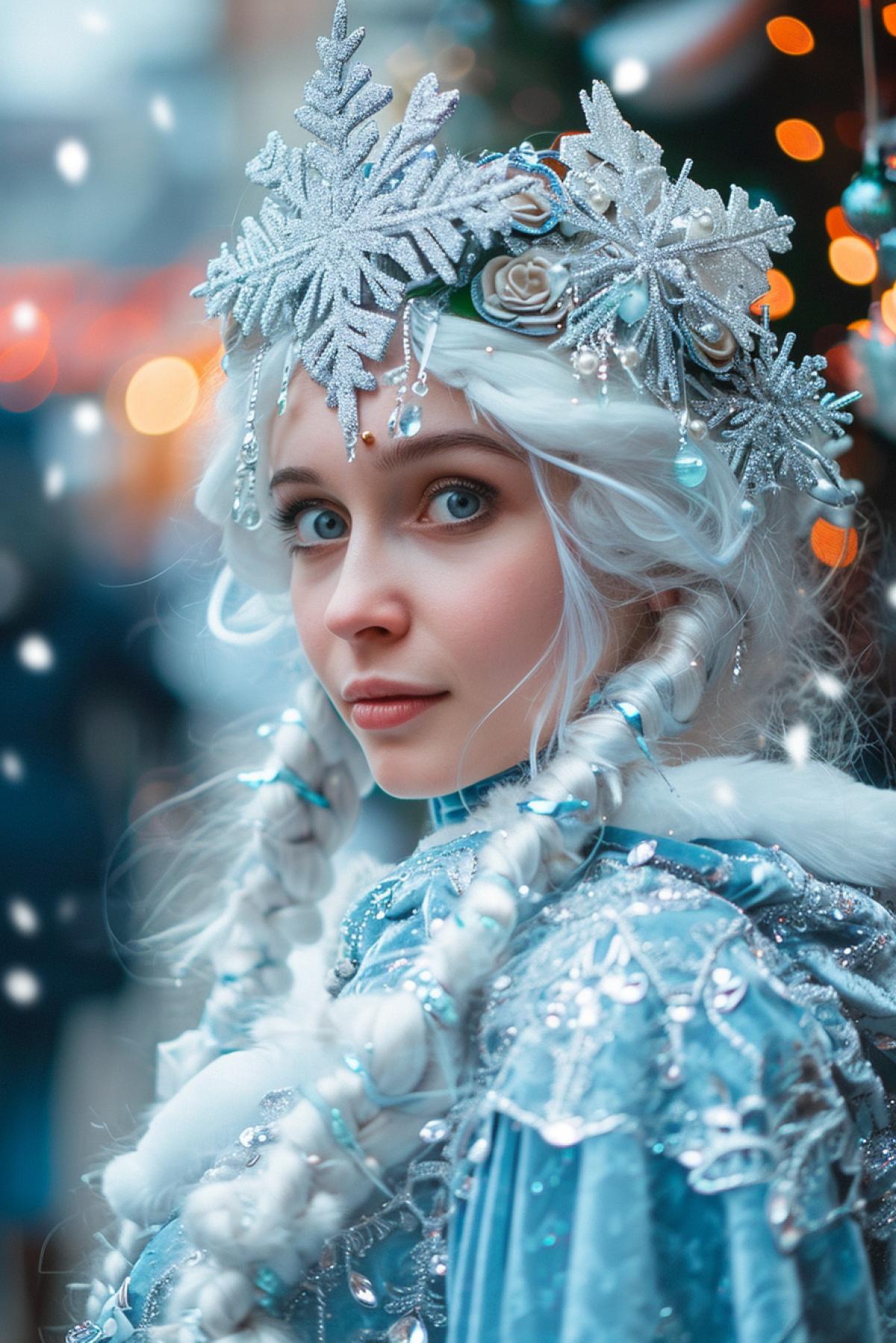 girl dressed as a snowflake for New Year