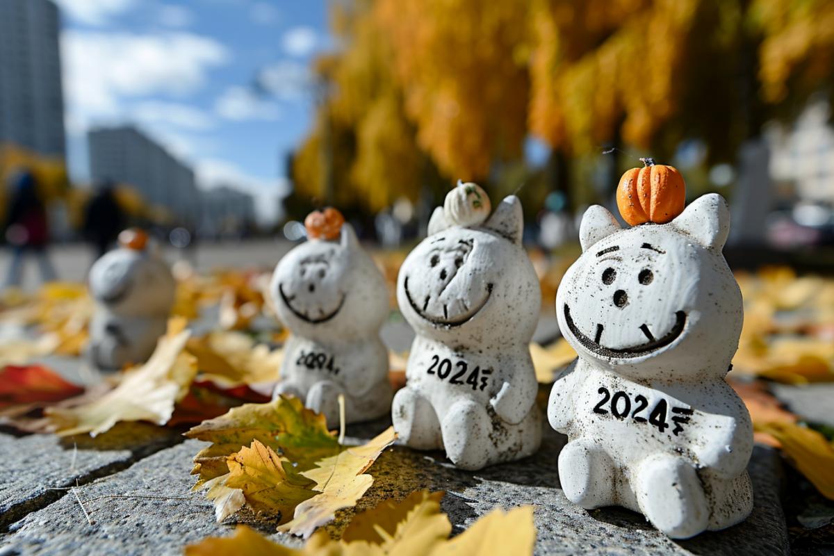 The inscription \"2024\" in the form of ghosts in a cemetery