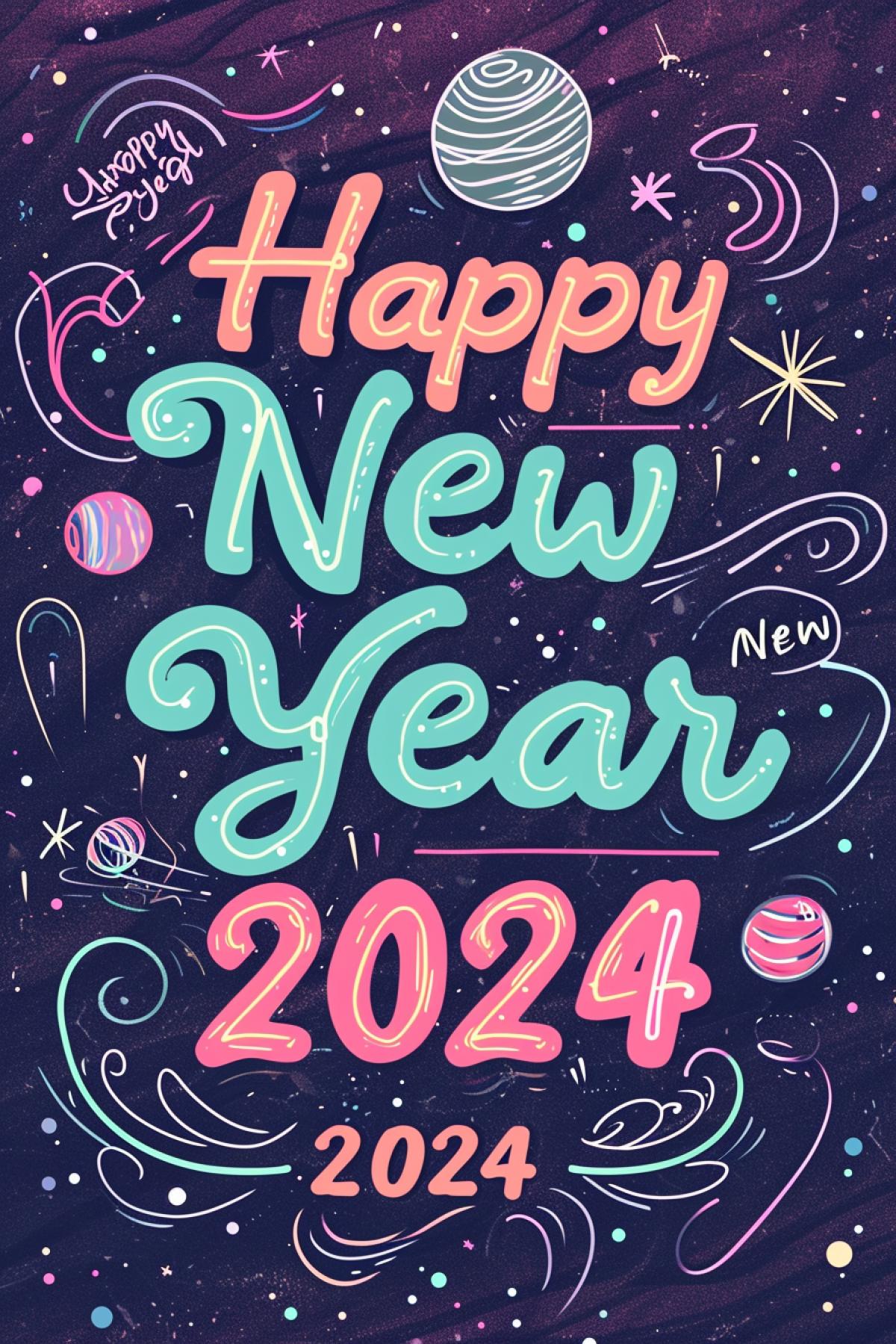 Inscription in space \"Happy New Year 2024\"