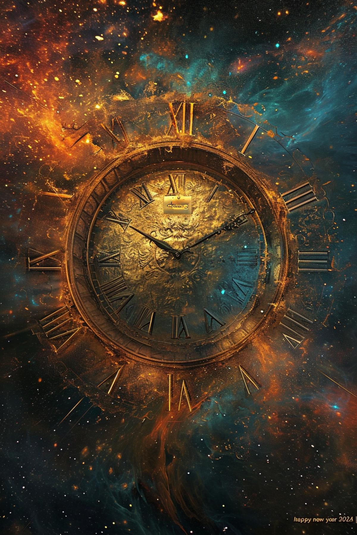 Inscription in space \"happy new year 2024\", time distortion
