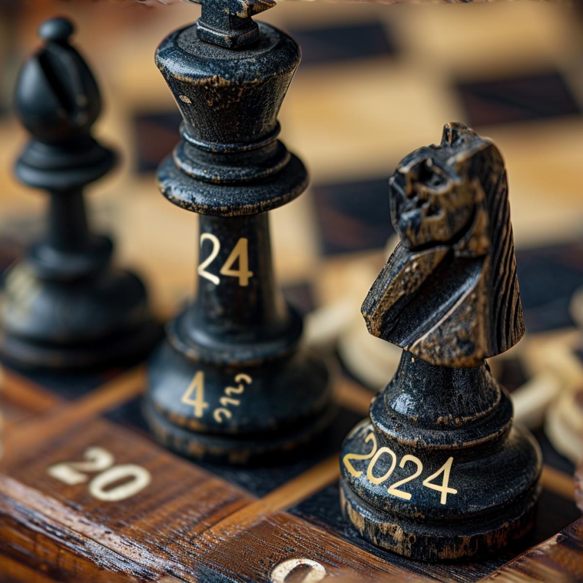 Text \"2024\" in the form of chess pieces