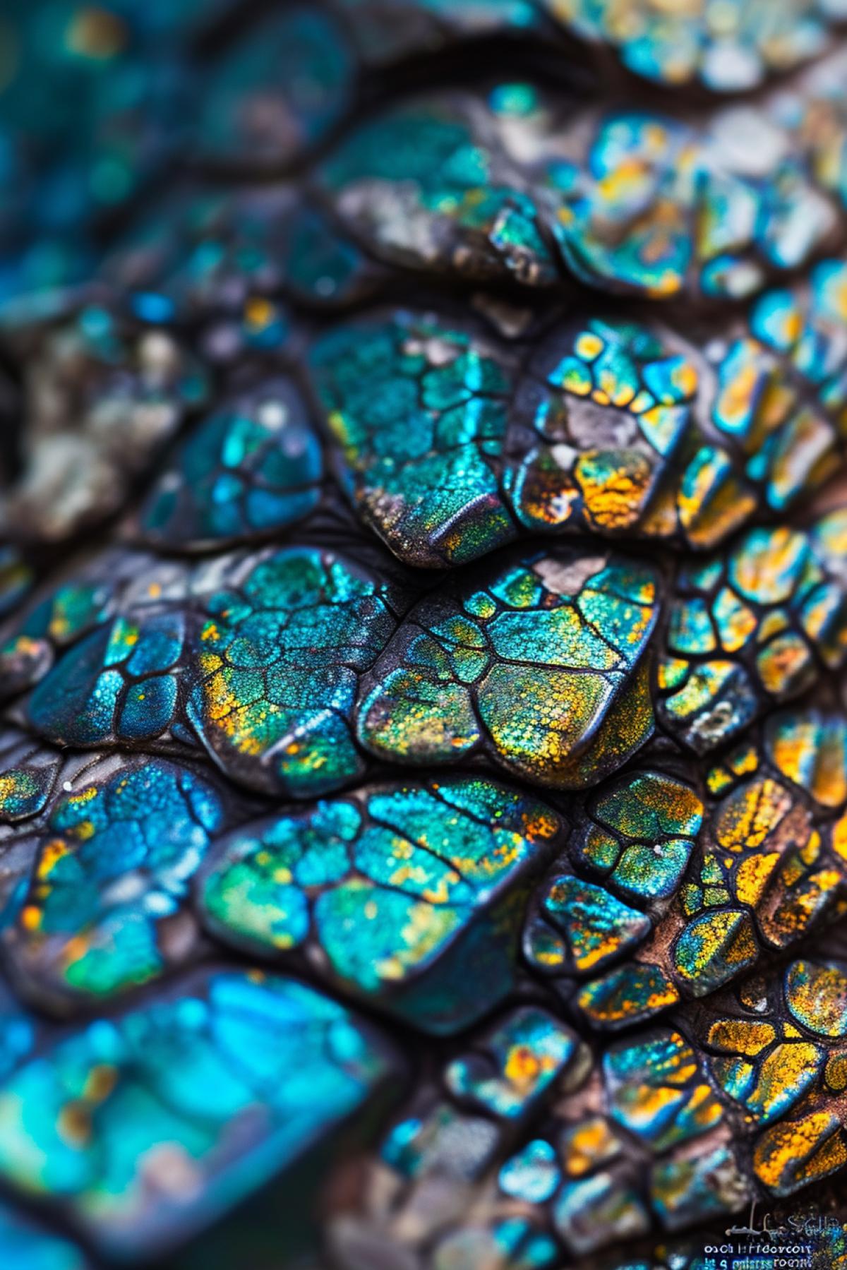Zooming in on the dragon\"s scales reveals an extraordinary microcosm. Each iridescent scale is a miniature world, mirroring landscapes and galaxies. Ethereal patterns emerge, resembling celestial maps and mystical symbols. The intricate details unveil a mesmerizing fusion of the mythical and cosmic, inviting contemplation of the dragon\"s essence as a living embodiment of the fantastical and the celestial, no words, No inscriptions, no text