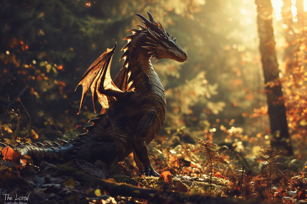 Realistic full-length photo of a beautiful kind dragon in mystical lighting in the style of the film “The Lord of the Rings”