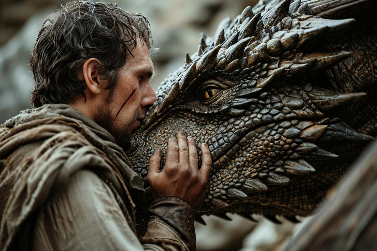 Photo friendship between dragon and man