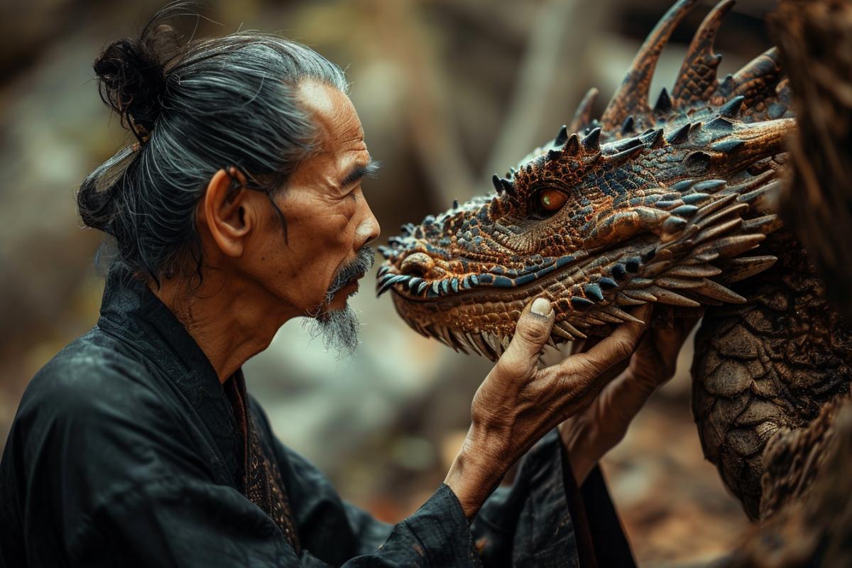 Photo friendship between dragon and man