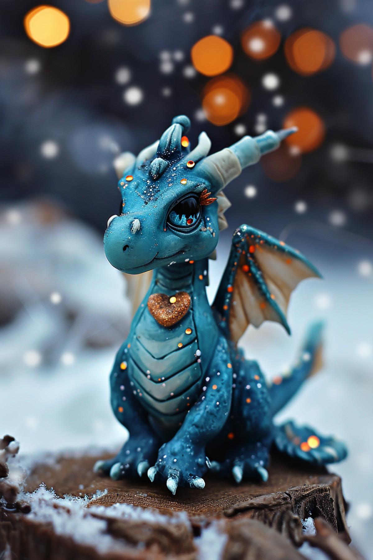 New Year\"s toy in the form of a beautiful dragon with a heart from the Orion star galaxy