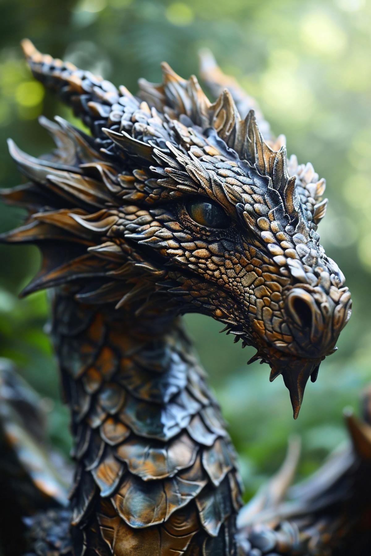 a beautiful large powerful dragon with unusual scales. gothic style, photos