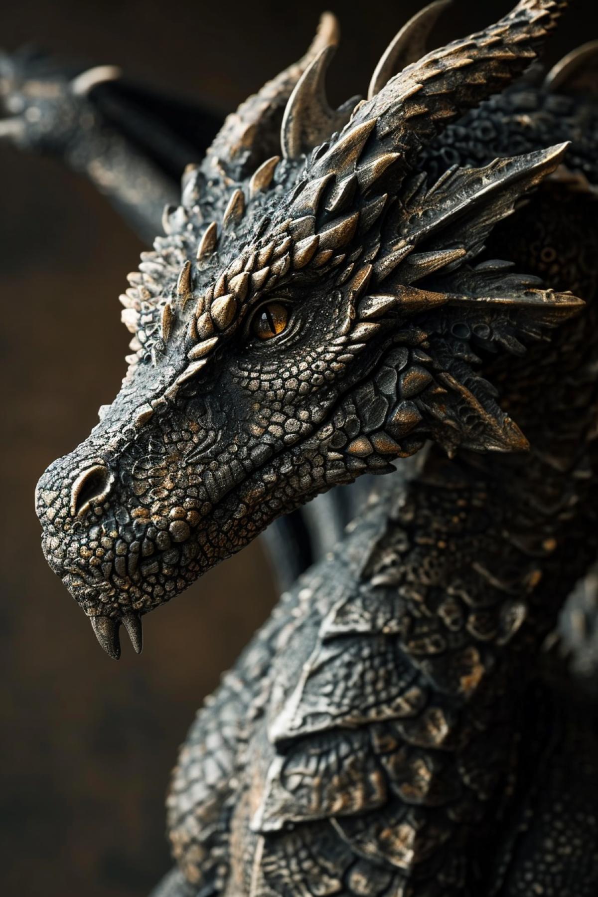 a beautiful large powerful dragon with unusual scales. gothic style, photos