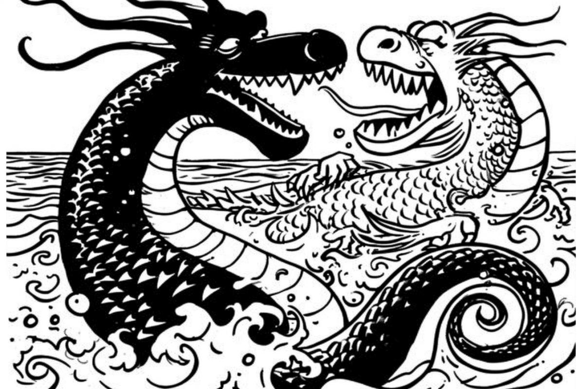 An engraving showing a knight riding an iron mechanical dragon