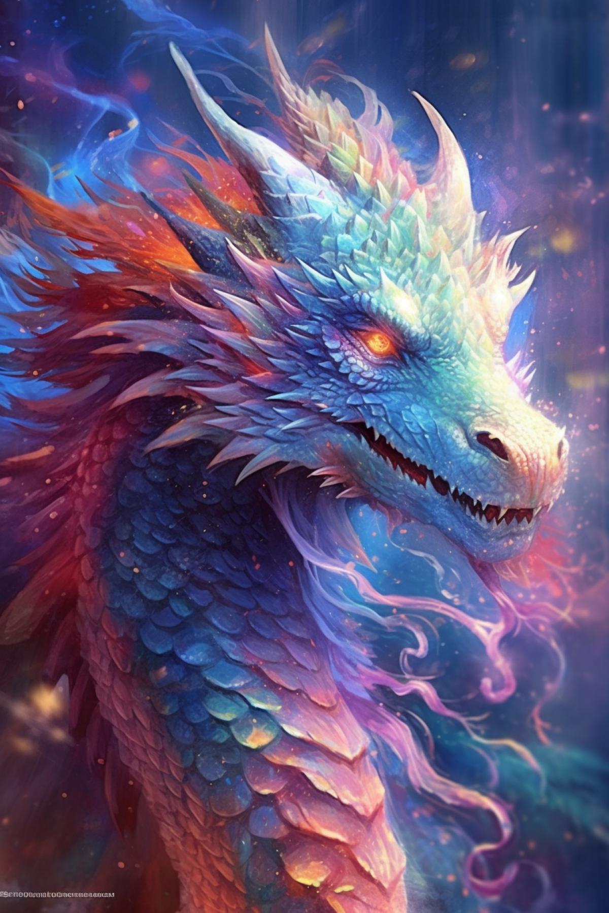Beautiful dragon shimmers with colors