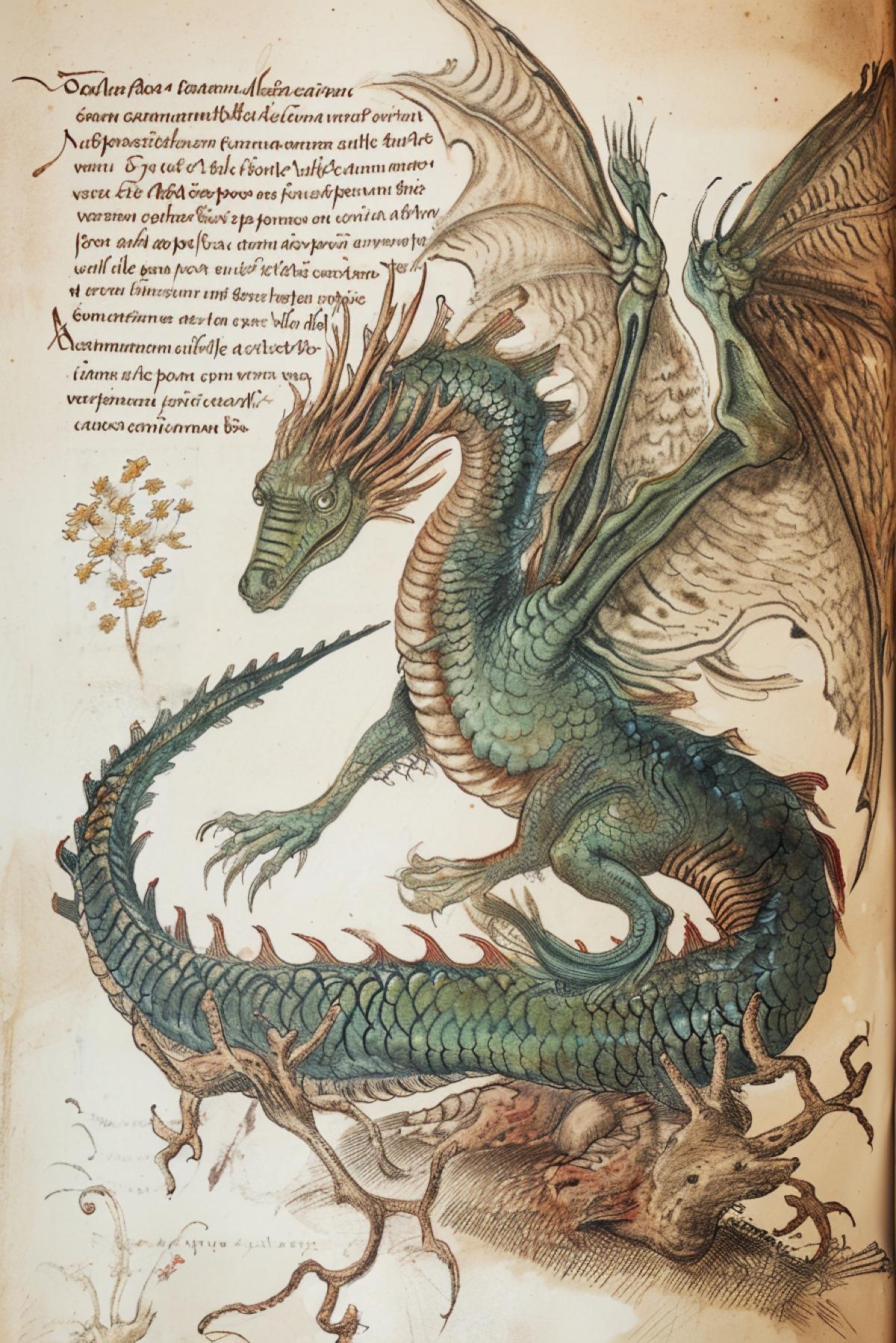 Image of a dragon in a Voynich m4kcript.