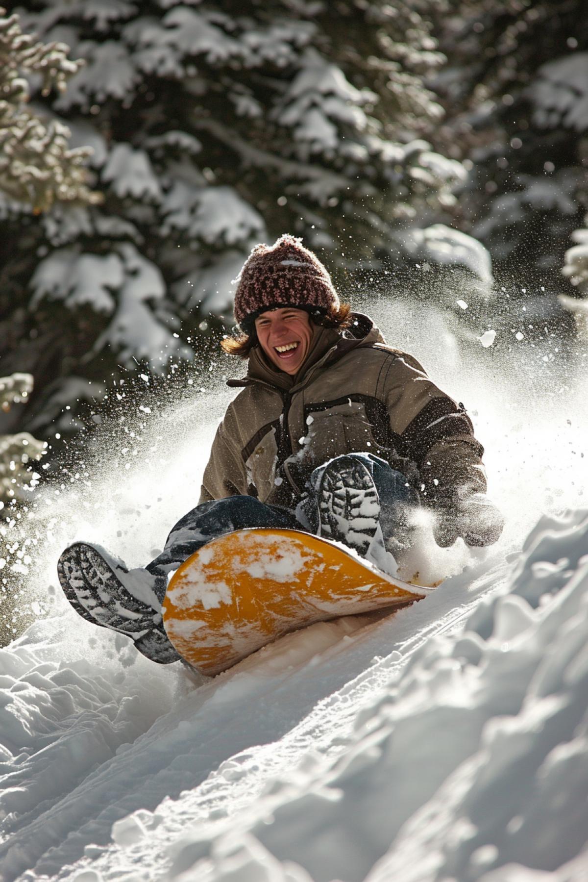 Having fun sledding down the mountain