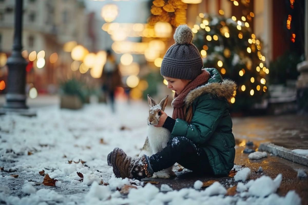 Winter romantic evening with hares