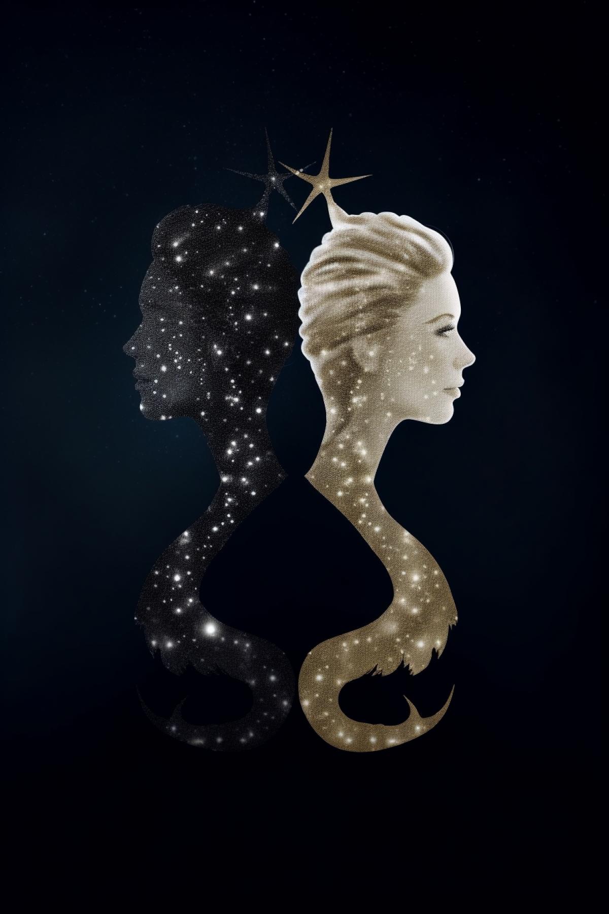 Create a surreal starry double exposure photo of a mermaid and milky-way galaxy, background minimalistic and dark