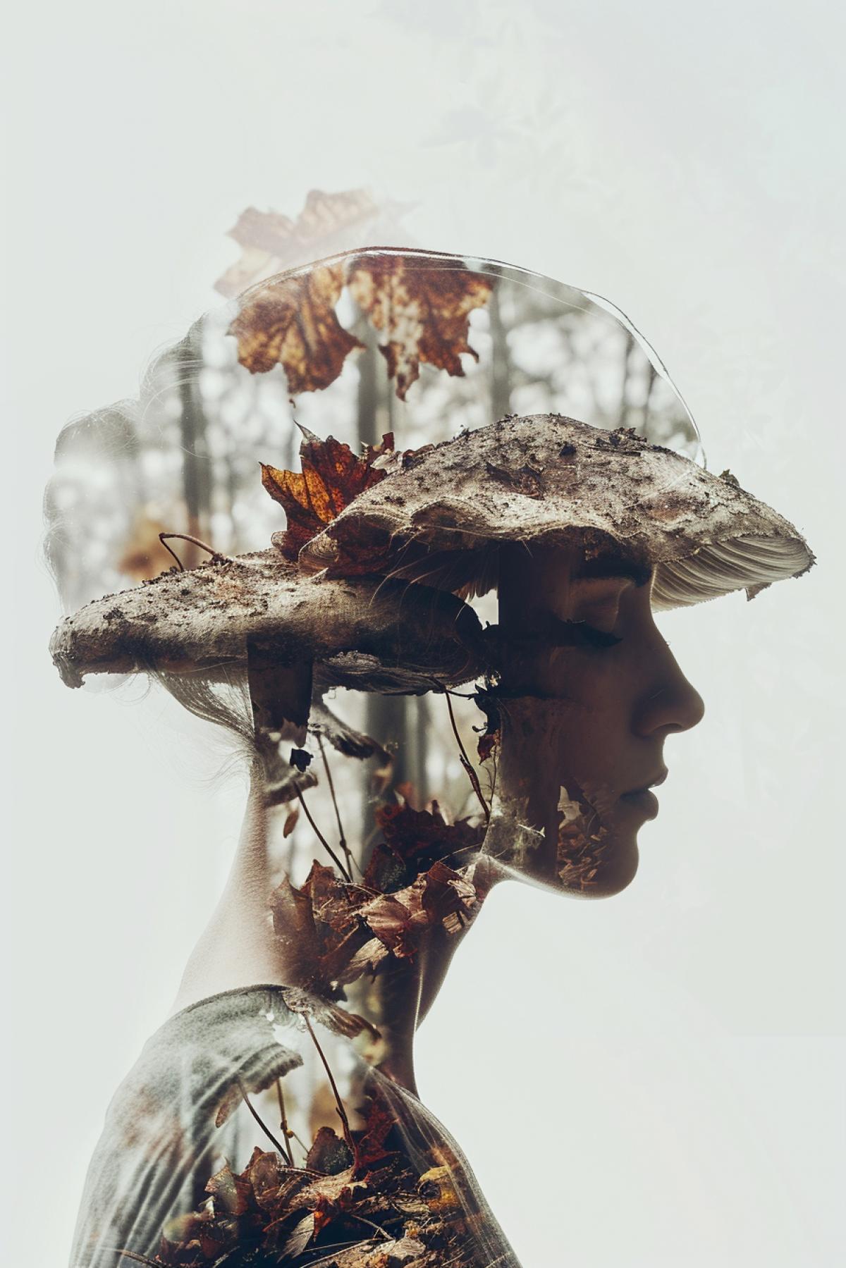 Double exposure. mushroom, time distortion