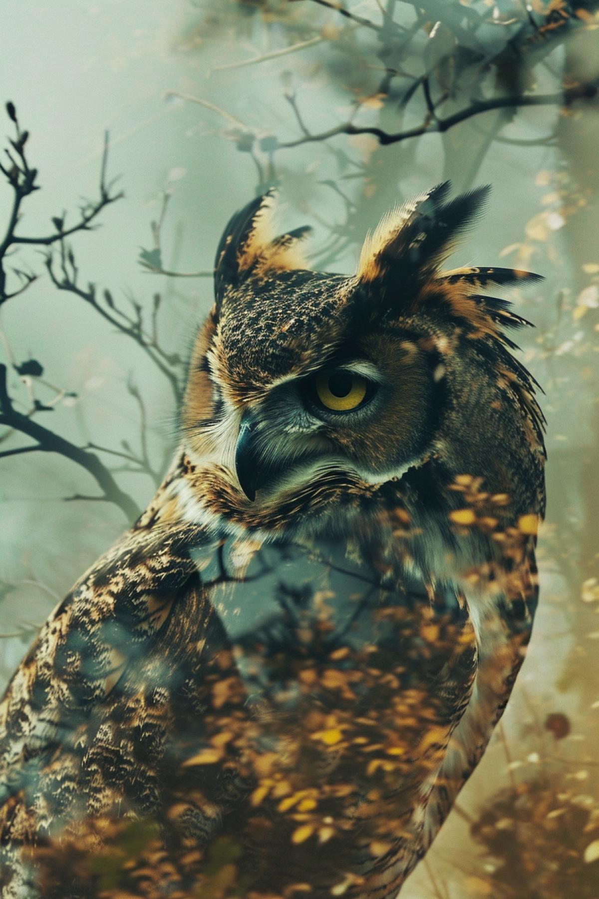 Double exposure. owl, cat