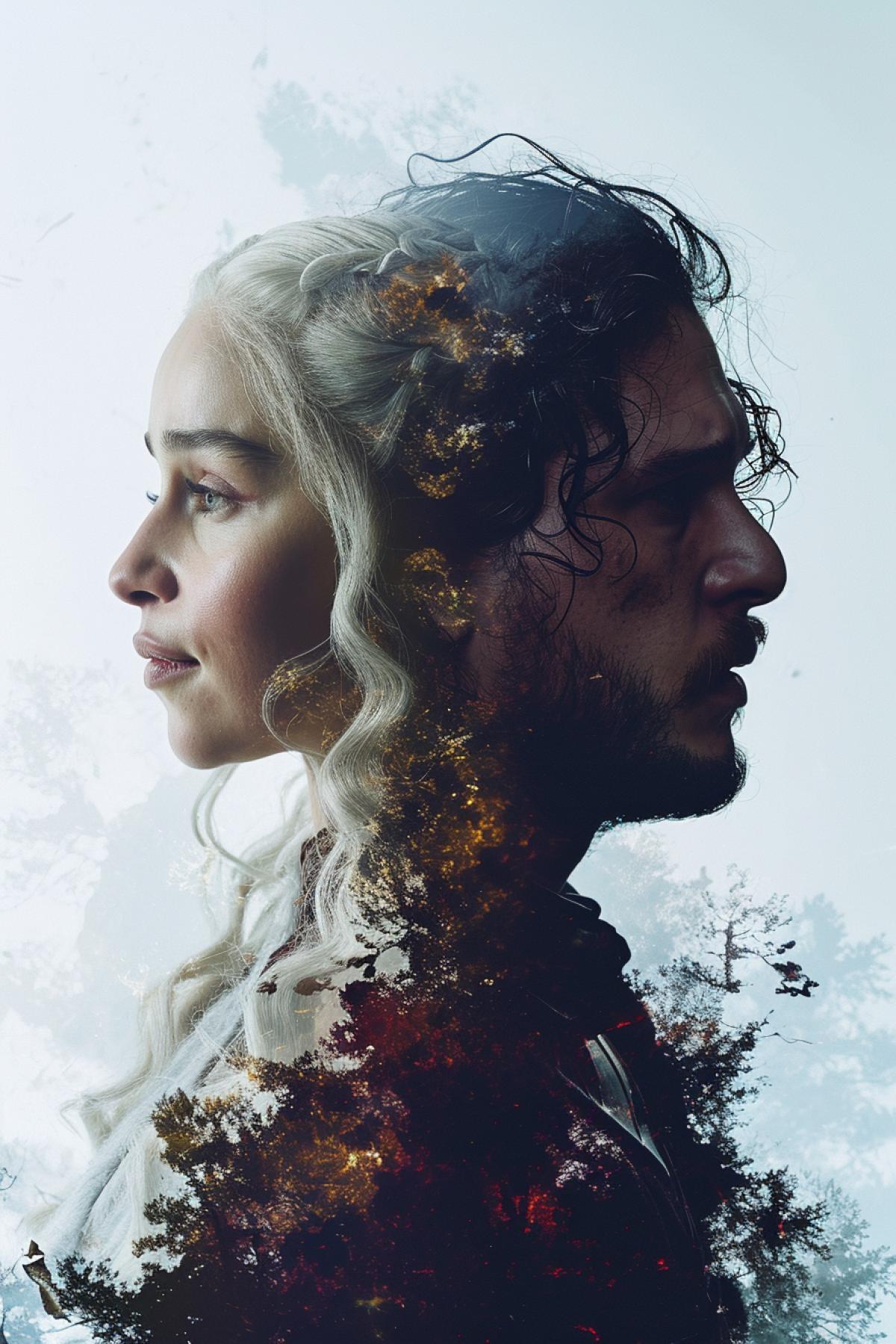 Double exposure, Jon Snow and Daenerys Targaryen, Game of Thrones