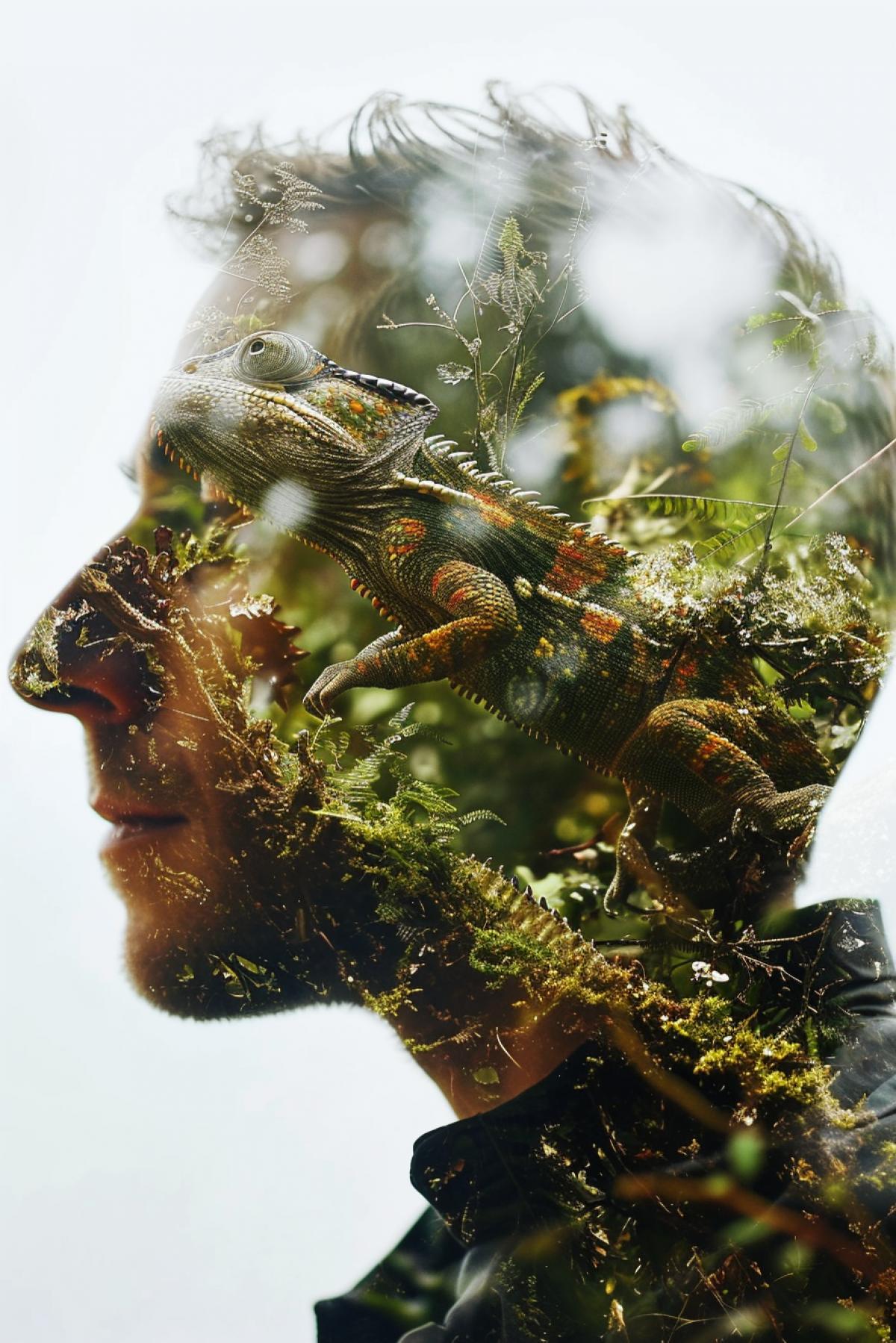 Double exposure Chameleon profile steampunk double exposure, matrix inside