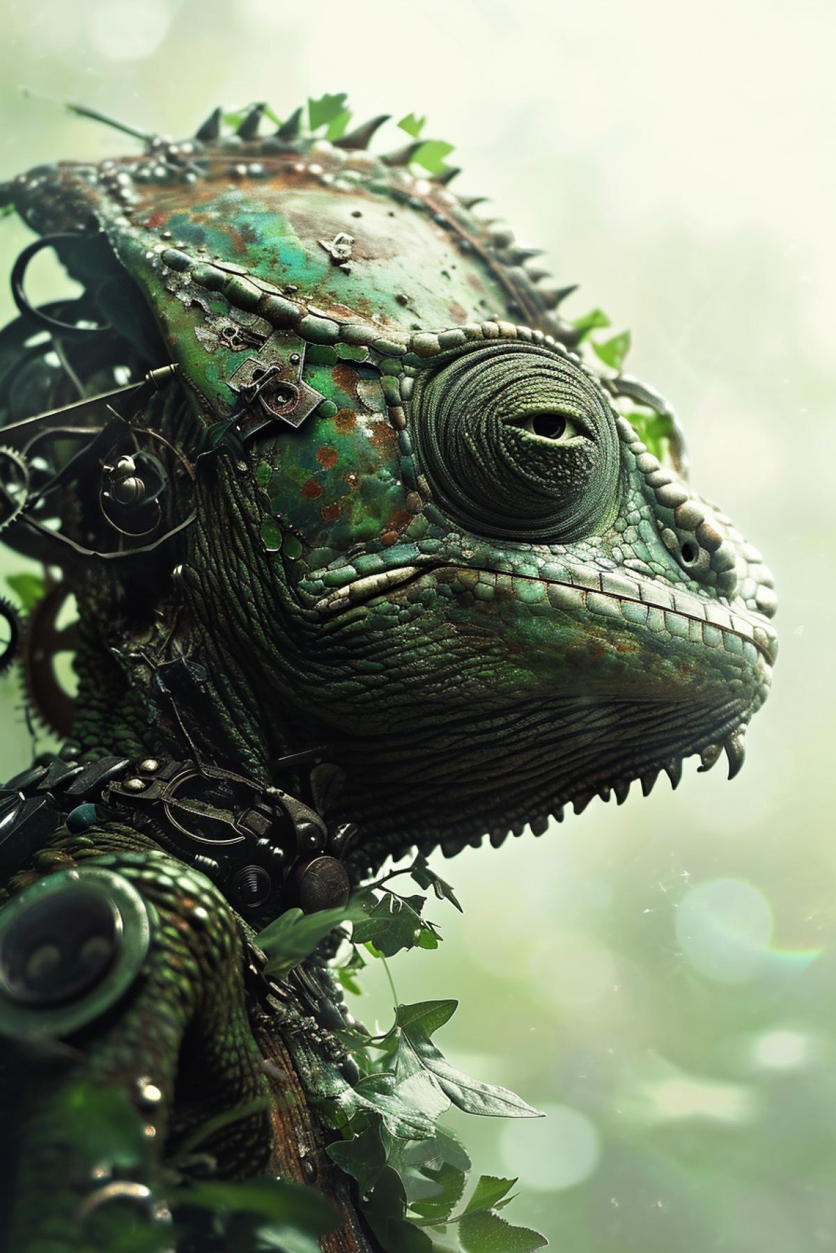 Double exposure Chameleon profile steampunk double exposure, matrix inside