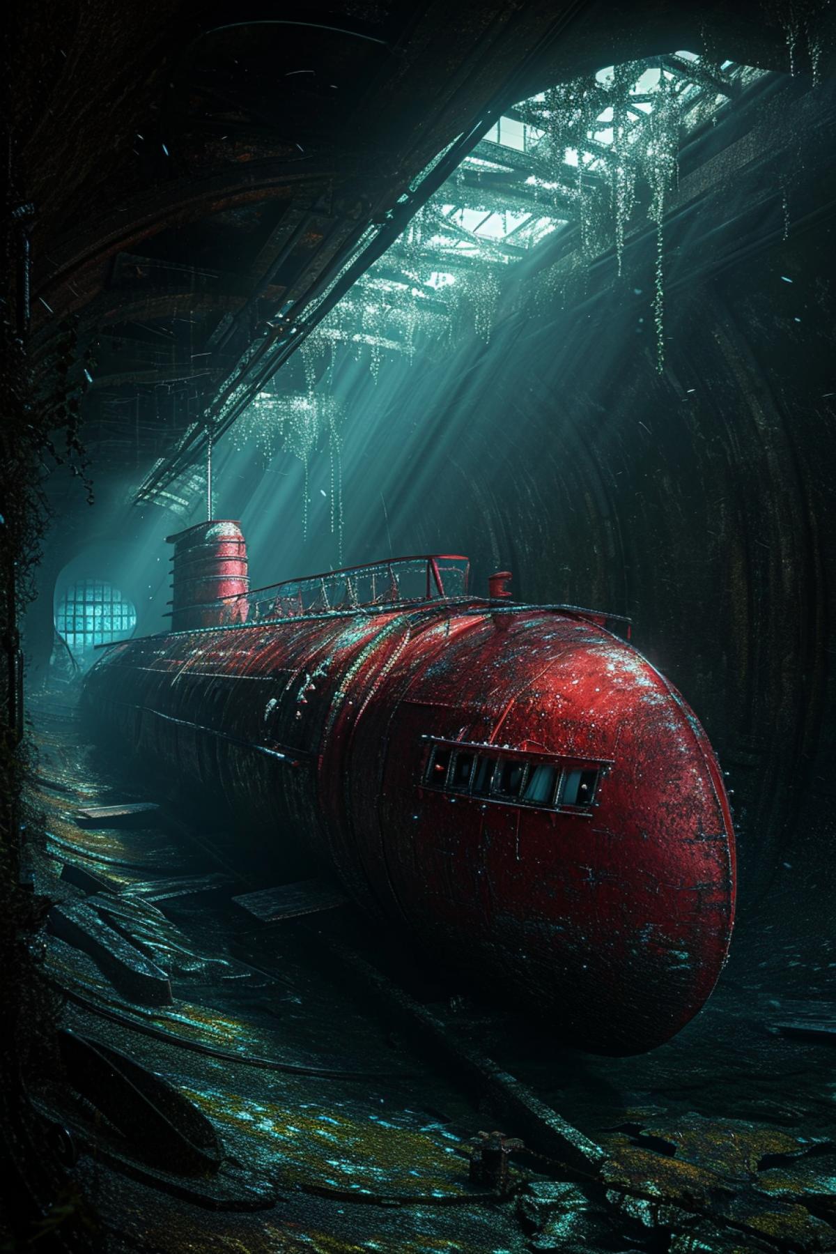 submarine social advertising, saving the world, gothic style, bright and rich colors, flickering, photography