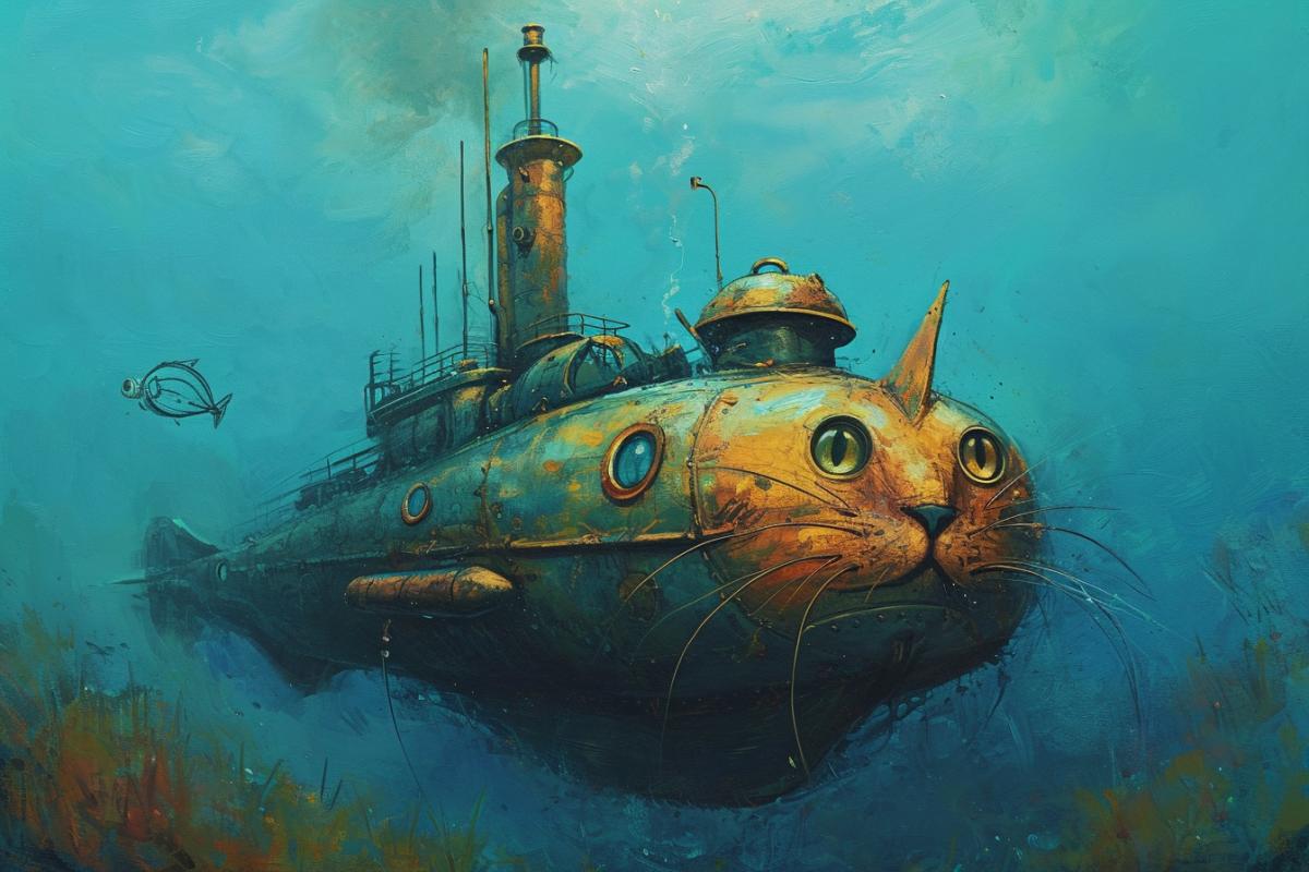 Cartoon submarine with a cat face