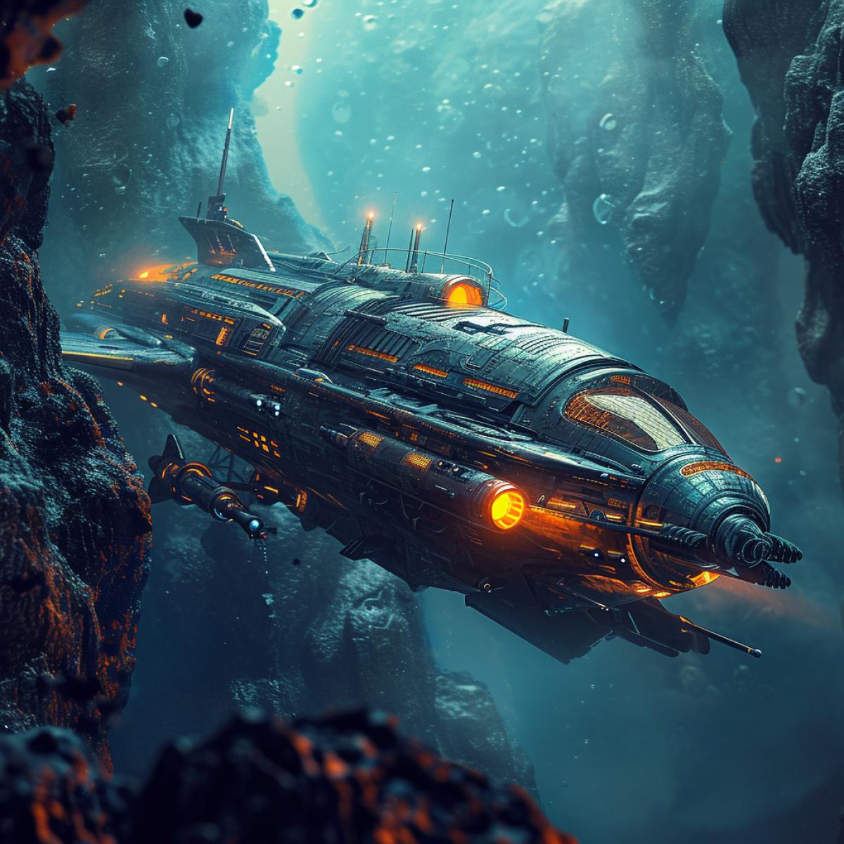 Alien submarine from a sci-fi blocker about the underwater world, hyper-detailed