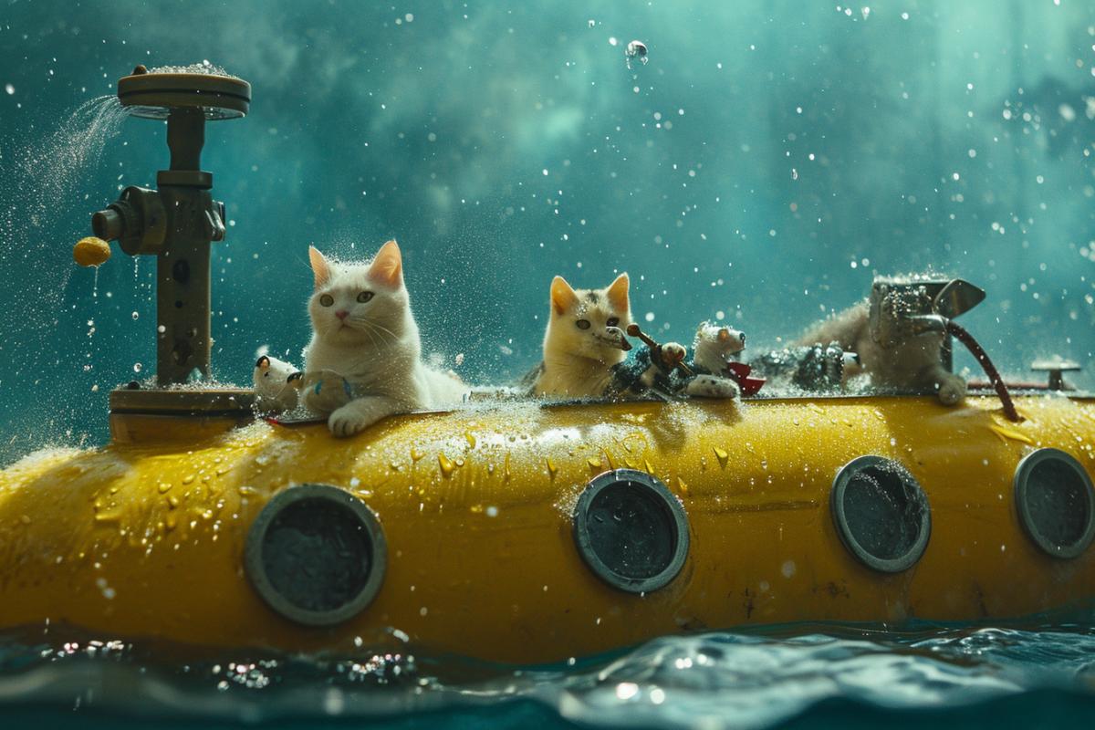 Banana submarine with cat\"s crew