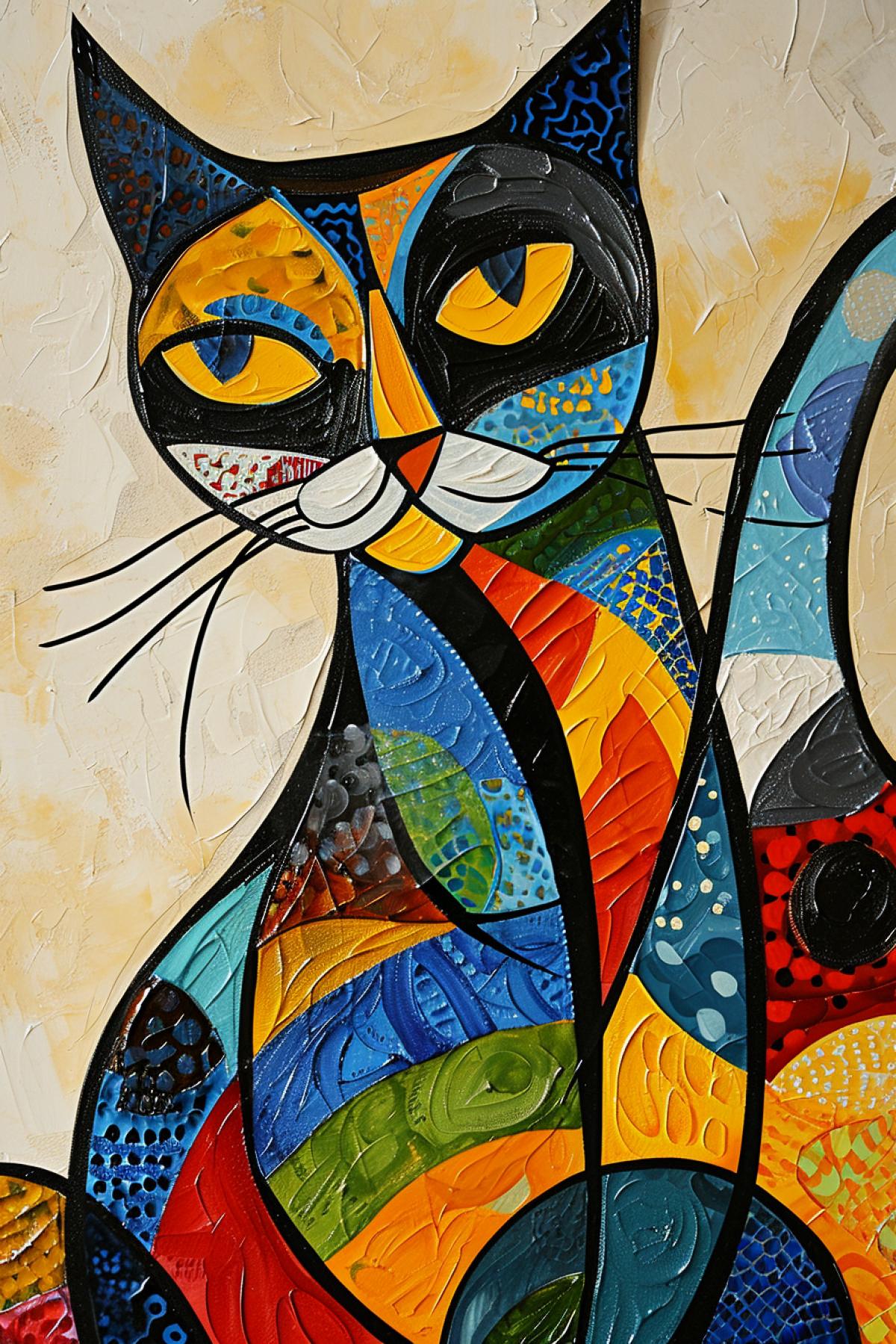 Cat with coloring in the style of Picasso paintings