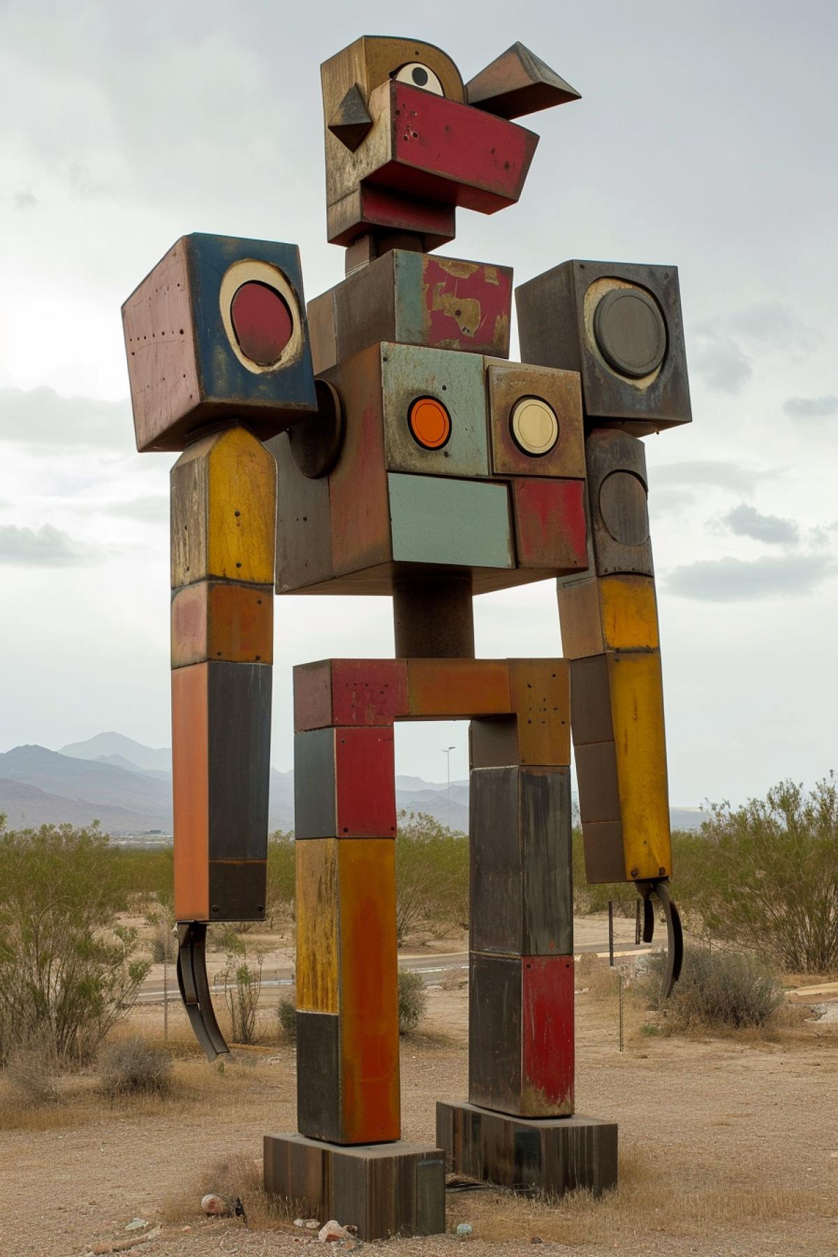a giant robot in the style of Pablo Picasso
