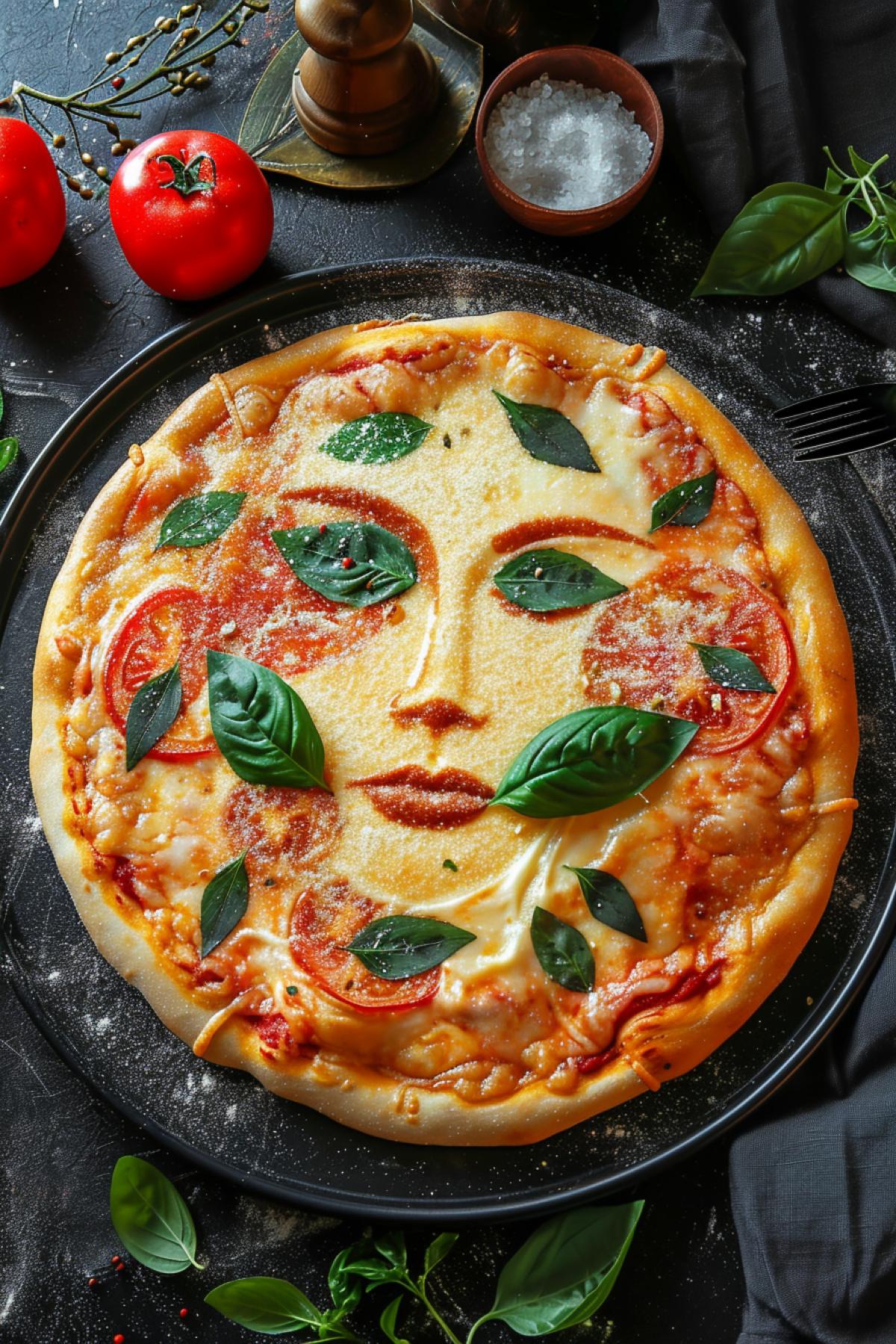 Pizza with a picture in the style of Pablo Picasso