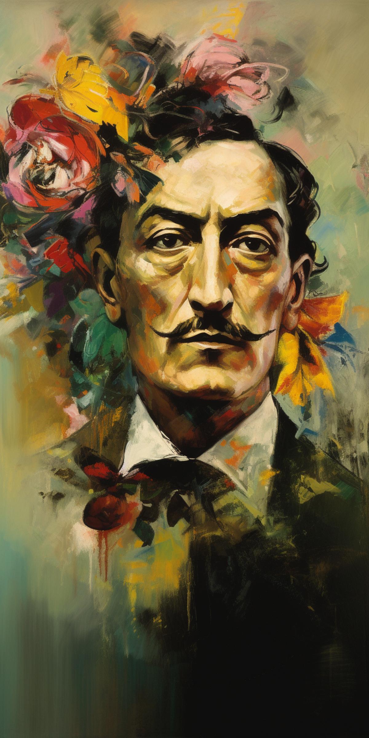 Portrait of Salvador Dali painted by Picasso, painting style Man with a bouquet