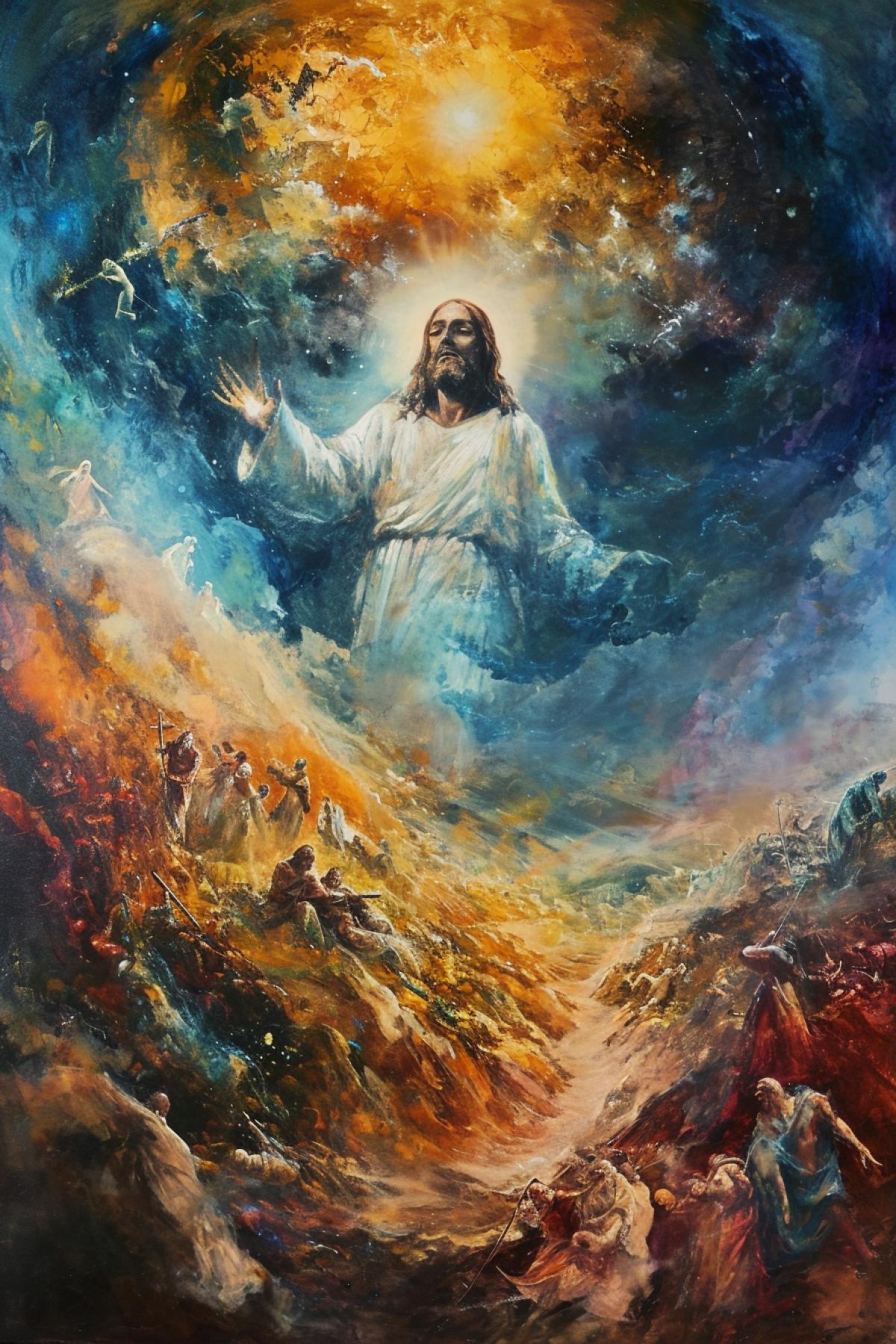 The second coming of Jesus Christ, high quality, good detail, surrealism, biblical motifs
