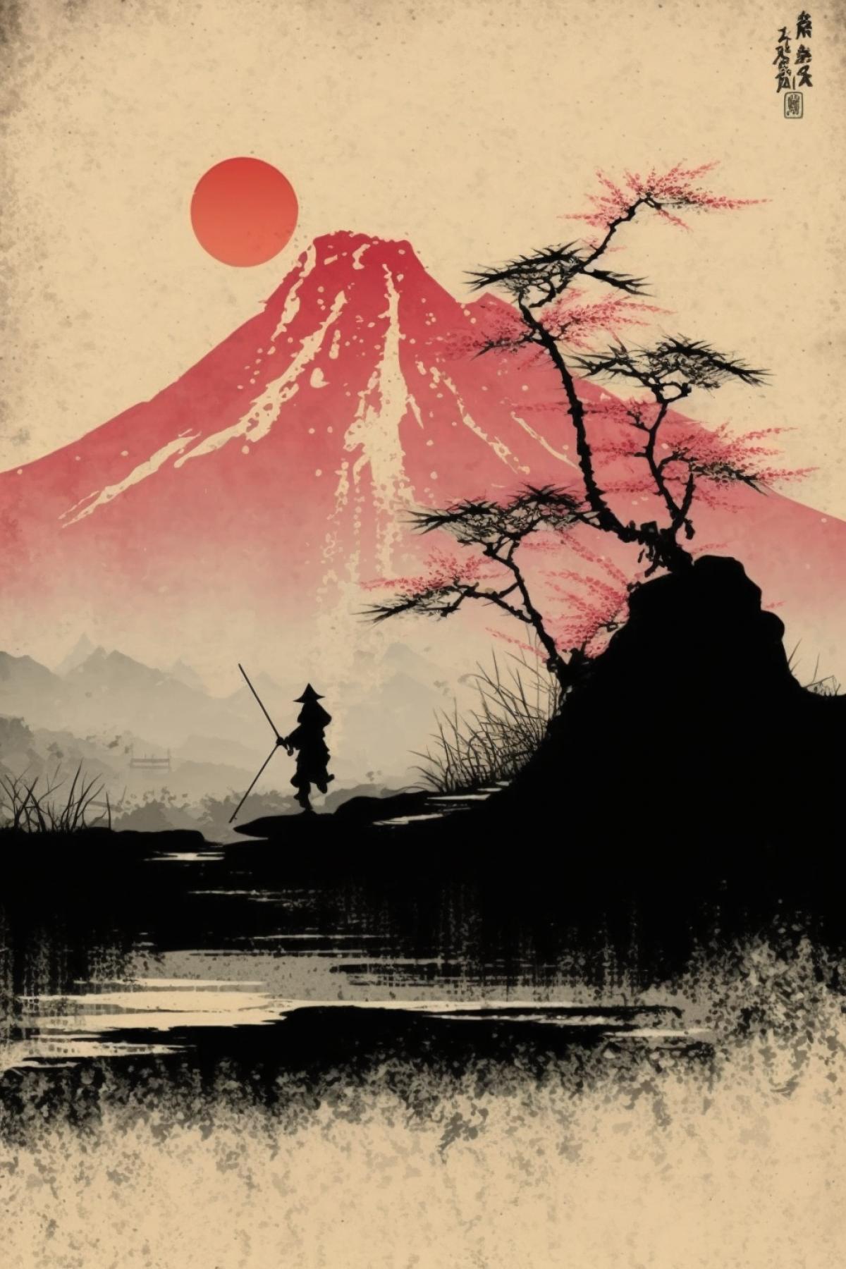 in the style of traditional Japanese painting