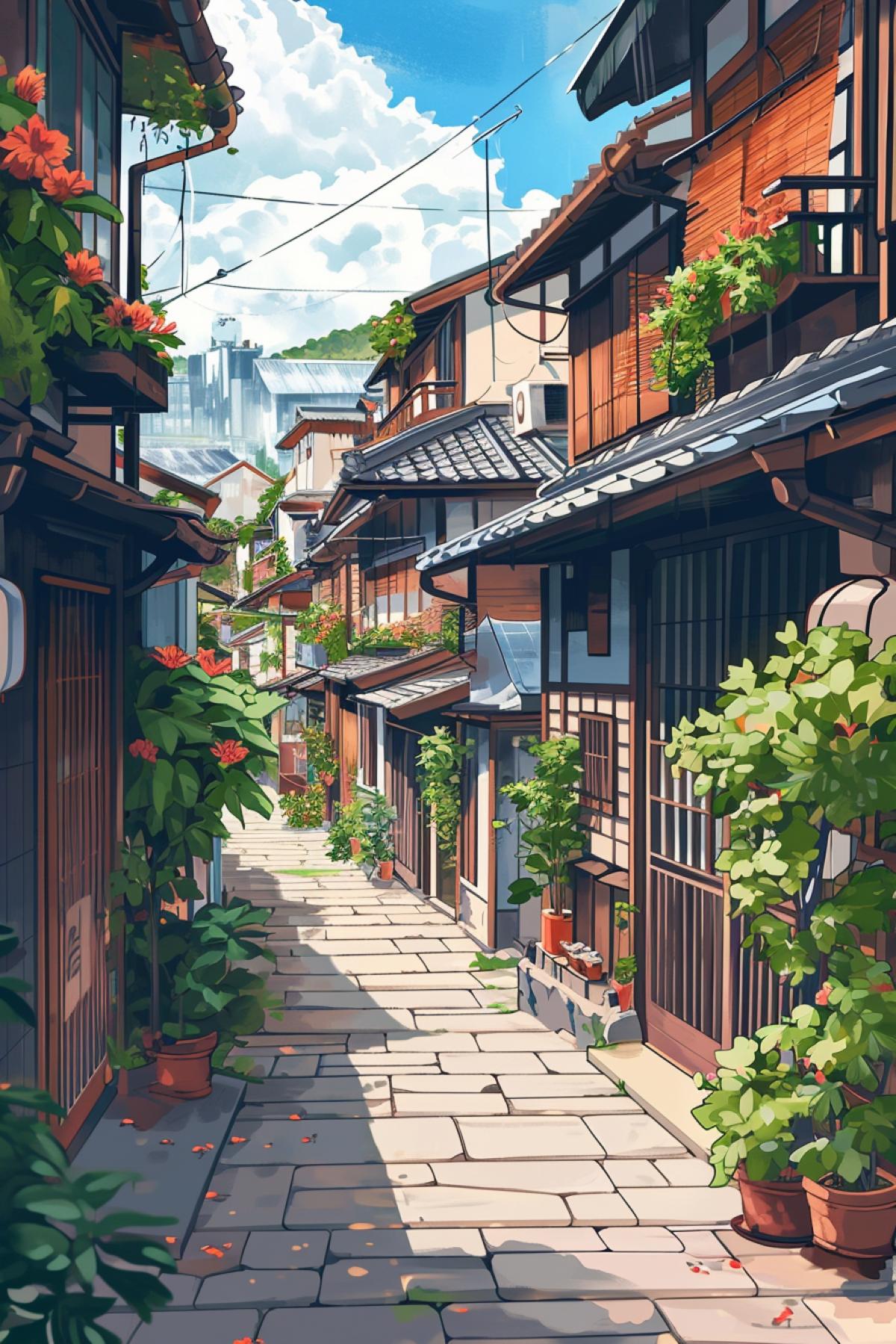 Cozy Cityscape in Kyoto in the style of Hayao Miyazaki