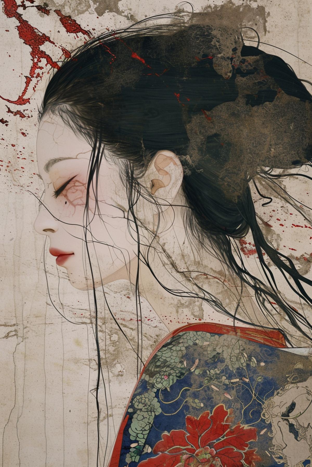hiromaru soro who painted hyakumon, in print, in the style of decadent beauty, digital illustration, kintsugi, realist detail, han dynasty, detailed depiction, interpretive figurative
