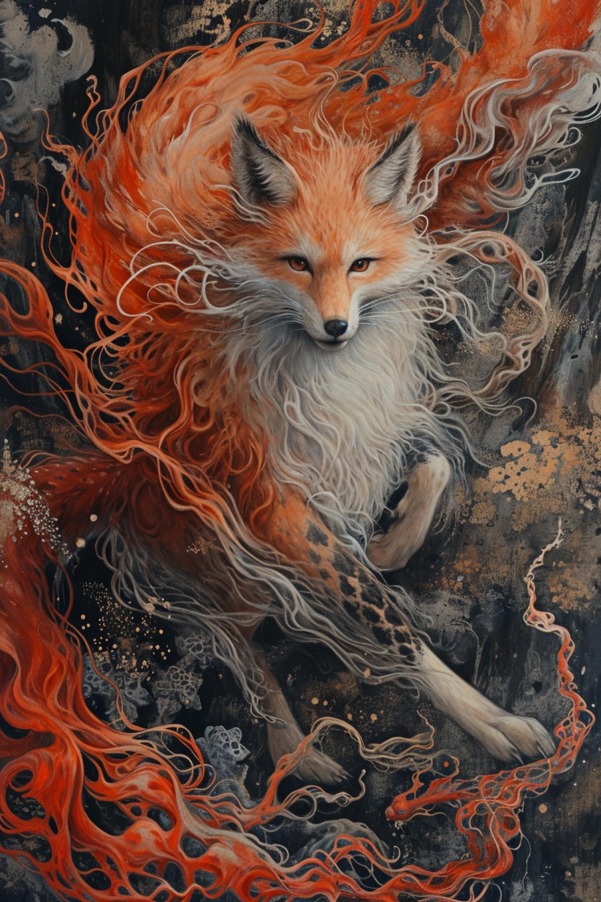 Kitsune, yokai, Japanese mythology, dramatic, epic, atmospheric, photorealism