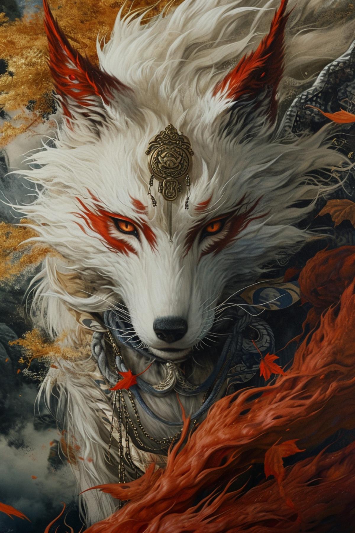 Kitsune, yokai, Japanese mythology, dramatic, epic, atmospheric, photorealism