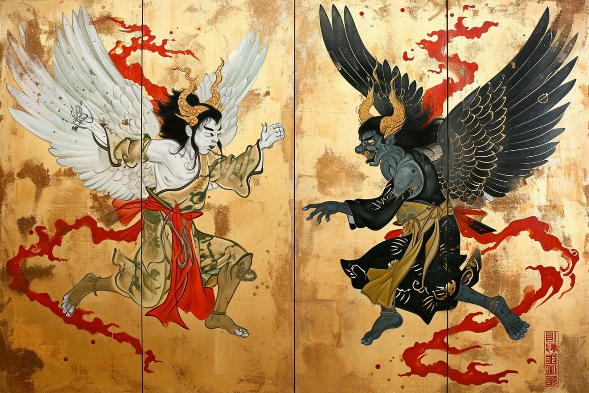 Angel and demon friendship style Japanese painting