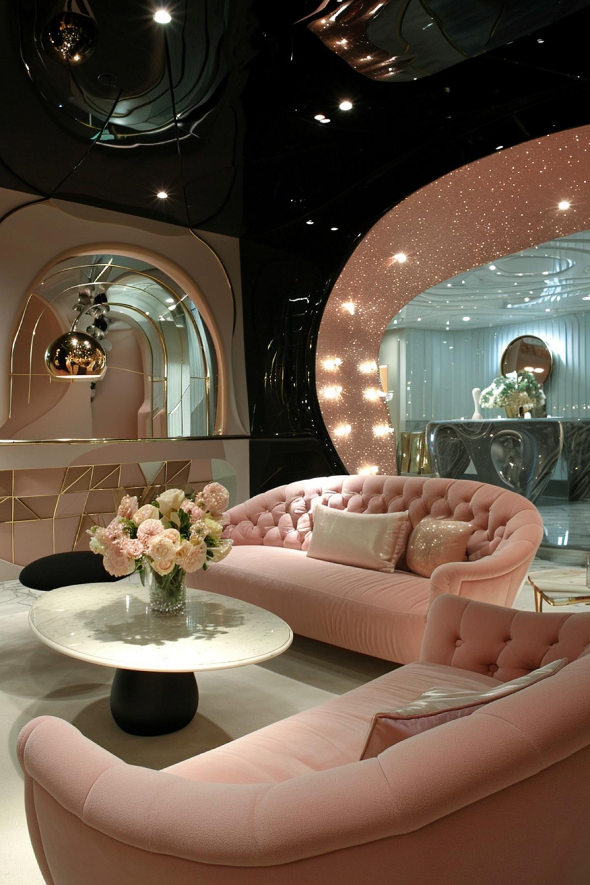lobby in a fashion hotel, Christian Dior style