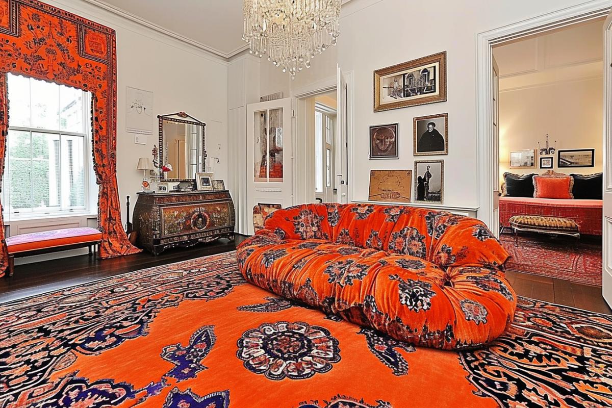Royal hotel in Russian style, Russian interior decorated with red caviar