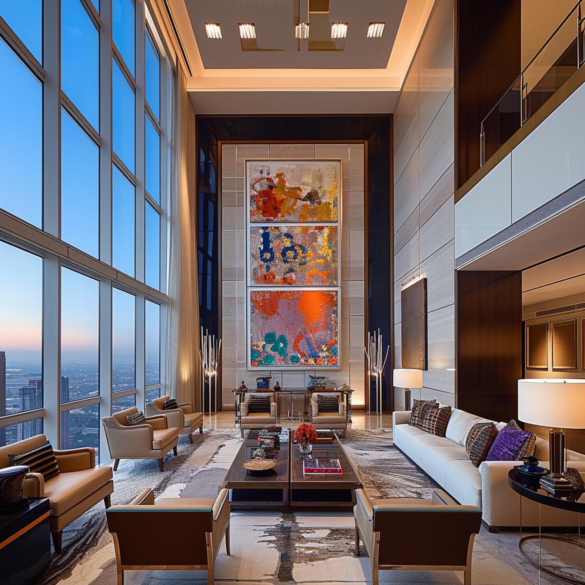 Stepping into a deluxe penthouse, guests are greeted by a sprawling living area adorned with modern art and designer furnishings. From the penthouses private terrace, the skyline unfolds, luxury a panorama of sophistication. The guest, enjoying the exclusivity of the penthouse, becomes a solitary figure elevated above the world in the lap of unparalleled luxury.