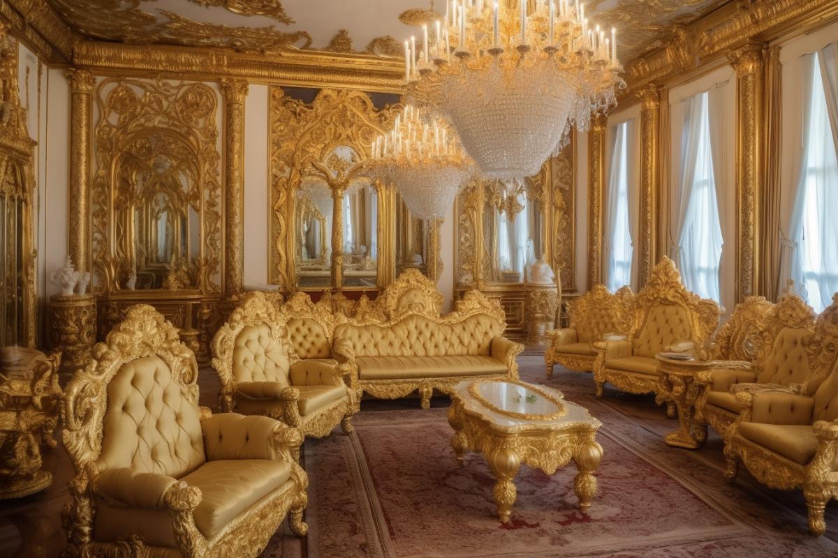 An unacceptably luxurious hotel, diamond sofas, a golden toilet!