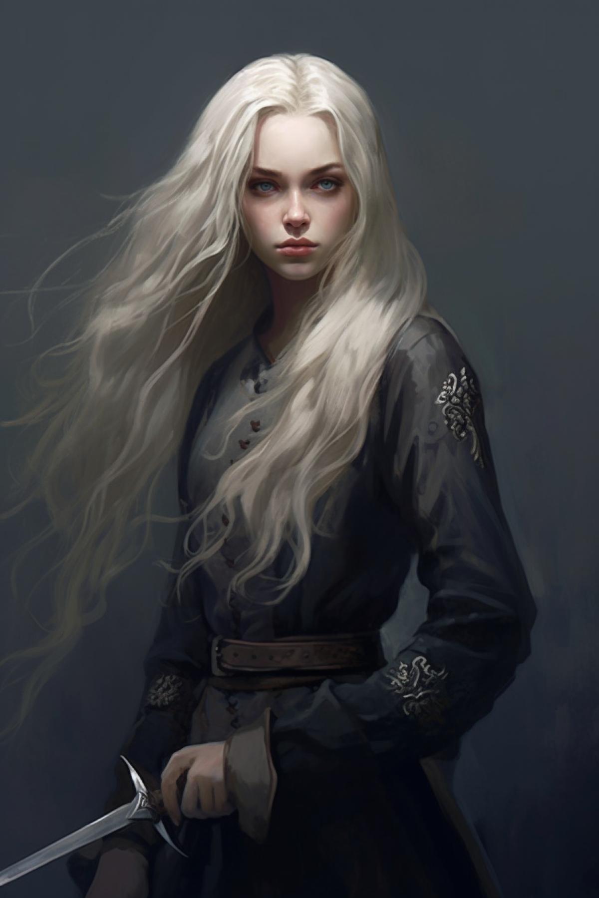 Girl swordsman with white long hair